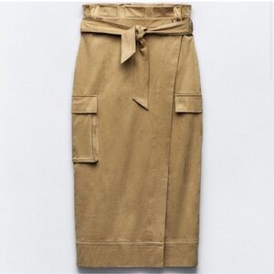 Zara Khaki Belted Pencil Skirt